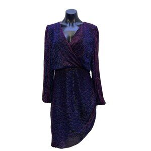 NWT Loverbode Luxe Metallic Fiber Polyester Wrap Dress Long Sleeve Tie Back 14